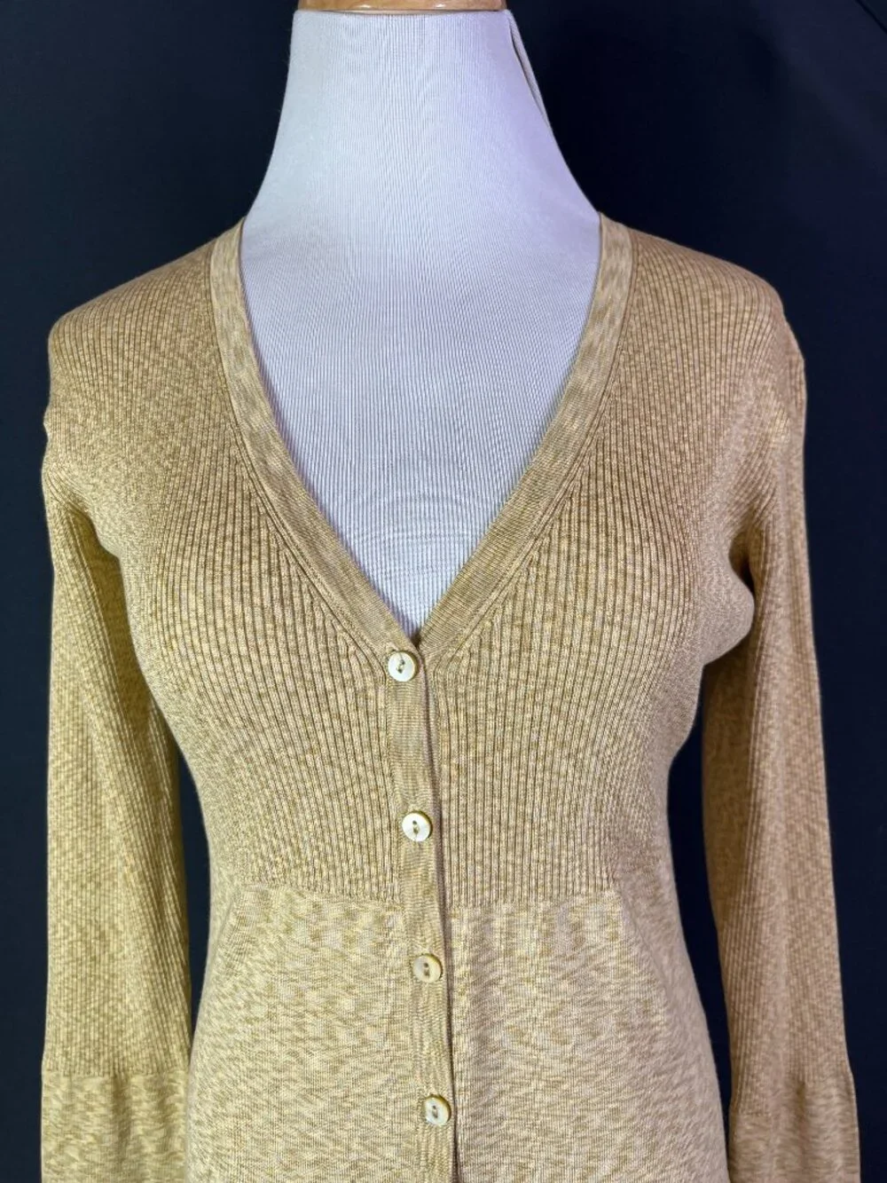 Tina Hagen Size S Long Knit Duster Cardigan Silk Yellow-Tan